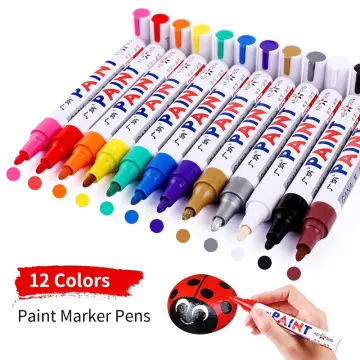 COD】Original Waterproof Marker Pen Steel Metal Color White Marker Paint  Pens Permanent Paint Markers for Rock Wood Metal Plastic Glass Canvas  Ceramic