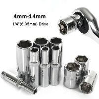 1pcs 1/4 quot; Square Drive Socket 4 4.5 5 6 7 8 9 10 11 12 13 14mm Socket Wrench Hex Nut Driver Socket Bits Adapter Car Repair Tool