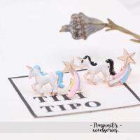 ✈ พร้อมส่ง : ?????? ต่างหูยูนิคอร์นและดวงดาว  Unicorn And Star Enamel Stud Earring.