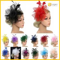 ORGANI อุปกรณ์ตกแต่งผม Fascinators ผม งานแต่งงาน ดอกไม้ตาข่าย กิ๊บติดผมขนนก หมวก fascinator ที่คาดผม ALICE ที่คาดผมงานเลี้ยงน้ำชา