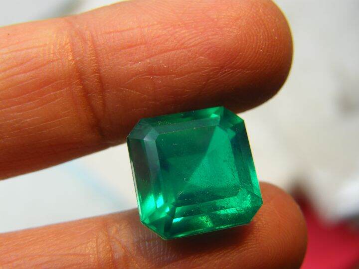 พลอย-columbiaโคลัมเบีย-green-emerald-green-doublet-emerald-very-fine-lab-created-12x12-มม-mm-10-กะรัต-1เม็ด-carats-รูปสี่เหลี่ยม-พลอยสั่งเคราะเนื้อแข็ง