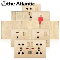 Light Rocker Switch Universal USB Power Socket Wall Electrical Outlet Gold Plastic Frame EU Franch Plug Ireland Singapore Malta Power Points  Switches