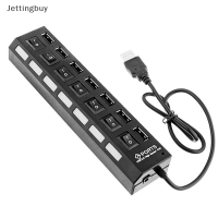 Jettingbuy】แฟลชเซลฮับ2.0 USB ความเร็วสูง7พอร์ต + อะแดปเตอร์ไฟ AC สวิตช์เปิด/ปิดสำหรับพีซี Laptop เเมค