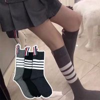 ถุงเท้ายาวถึงเข่า แฟชั่น ลายทาง Japanese sweet temperament long knee socks cotton high stretch socks