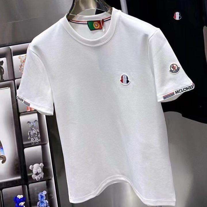 เสื้อเชิ้ตแขนสั้นปักตราสัญลักษณ์ขนาดเล็กลายฤดูใบไม้ร่วงและฤดูหนาวแบบหนา-เสื้อยืดแขนสั้นแขนสั้นแบบลำลองเสื้อครึ่งแขนแขนสั้นคอกลม