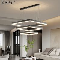 Modern Square Led Chandelier For Living Room Dining Room Kitchen Bedroom Black Rectangle Led Ceiling Pendant Lamp Hanging Light