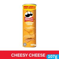 Pringles พริงเกิลส์ Potato Chips Cheesy cheese &amp; Chip 107g ขนมทานเล่น ขนมอบกรอบ ขนมขบเคี้ยว มันฝรั่งทอดกรอบ มันฝรั่งทอด