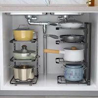 2/3/4 Layers Kitchen Storage Rack Stainless Steel Adjustable Shelf Floor Cabinet Table Corner Pot Rack Kitchen Storage Supplies Cleaning Tools