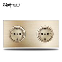 Wallpad L6 Gold Double German Schuko EU Electric Power Outlet Wall Socket Gold Brushed Aluminum Metal Panel 172x86mm