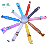 ETHTY คาวาอิ อุปกรณ์สำนักงานจัดหา สัตว์สัตว์สัตว์ พับเก็บได้ เติมสีสันสดใส ปากกา10สี ปากกาที่มีสีสัน ปากการถรับส่ง ปากกาหลากสี ปากกาลูกลื่น