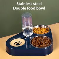 500ML 3 in 1 Dog Cat Bowl Automatic Feeder Cat Food Bowl With Water Fountain Double Bowl Drinking Raised Stand Dish Bowls