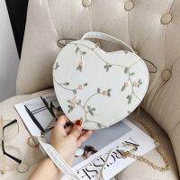 【Lanse store】Female Sweet Lace Heart Round Handbags High Quality PU Leather Cross Body Bags for Women Small Fresh Flower Chain Shoulder Bags