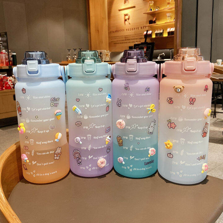2000ml water bottle viral big gradient colour reminder time with straw