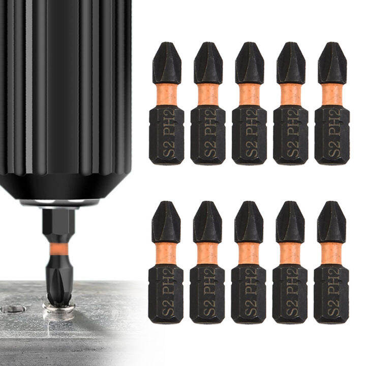10Pcs Cross Impact Screwdriver Bits Strong Hex PH2 Alloy Steel