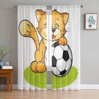 Cute Kitten And Soccer Ball Bay Window Screening Curtains Drape Panel Sheer Tulle For Living Room Bedroom Voile Organza Curtains