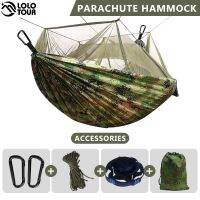 260x140cm Camping Hammock with Mosquito Net Double Travel Hanging Sleeping Bed Swing with Tree Straps for Travel Survival Garden