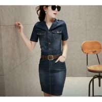 Plus Size S-3XL Women Jeans Denim Dress Slim Short Sleeve Dresses Women Clothing