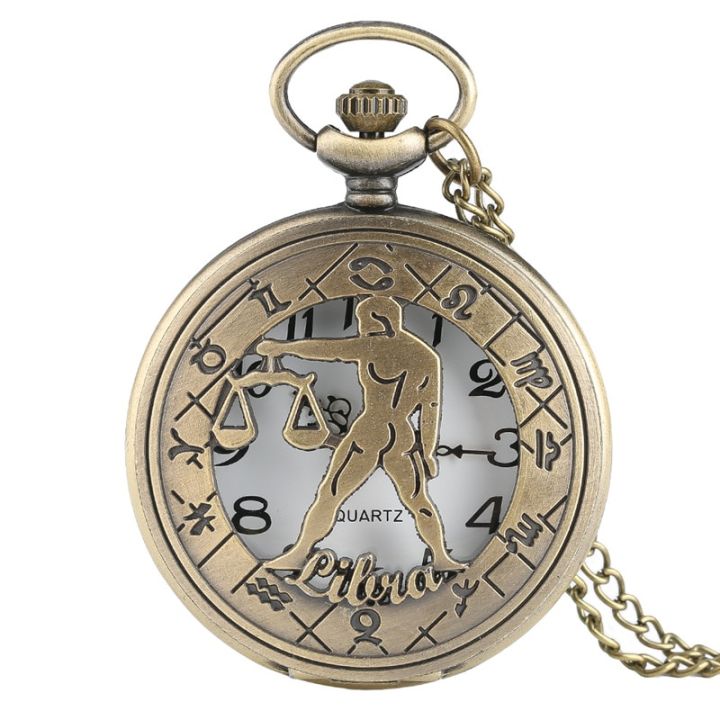 นาฬิกาพกควอตซ์ย้อนยุคราศีตุลย์บรอนซ์สร้อยคอราศีที่ทันสมัยของขวัญวันเกิด2020มาใหม่ล่าสุด
