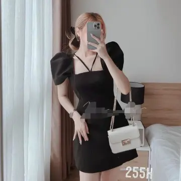 Váy body cổ vuông tay bồng  Helen Sewing