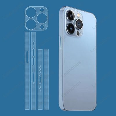 สติ๊กเกอร์พีวีซีใสกรอบป้องกันหน้าจอสำหรับ iPhone 14 13 12 15 Pro Max กรอบด้านข้างขนาดเล็กกรอบป้องกัน3M พร้อมโลโก้สติกเกอร์กล้อง