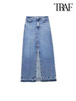 【CC】☫  Fashion With Pockets Front Slit Denim Skirt Waist Fly Female Skirts Mujer