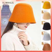 VJMHGS สีทึบทึบ หมวกทรงถัง ผ้าขนสัตว์ขนแกะ รูประฆัง หมวกขนสัตว์ชาวประมง ลำลองแบบสบายๆ ฝาปิดอ่าง สำหรับผู้หญิง