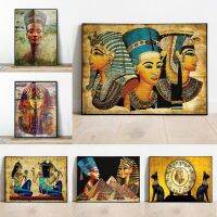 NewAncient อียิปต์ฟาโรห์และ Nefertiti ภาพจิตรกรรมฝาผนัง Art โปสเตอร์พีระมิด Sphinx Retro ผ้าใบพิมพ์ภาพวาดสำหรับ Vintage Wall ตกแต่ง