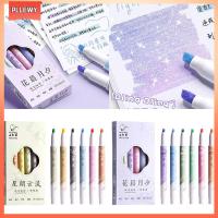 PLLEWY 6PCS ความเงางามสูง ไฮไลท์แวววาว พลาสติกทำจากพลาสติก เงาสีสันสดใส วาดเส้นขยุกขยิกปากกา สร้างสรรค์และสร้างสรรค์ ปากกาฟลูออเรสเซนต์ ของขวัญสำหรับนักเรียน