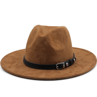 Women Men Suede Fedora Hat With Leather Ribbon Gentleman Elegant Lady Winter Autumn Wide Brim Jazz Church Panama Sombrero Cap