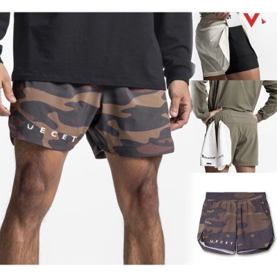 ECET Mens Gym Shorts Double Layer Sports Oversized Shorts Pocket Design Adjustable Waist Quick Dry Training Shorts