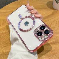 ไร้สายแม่เหล็กเคสชาร์จโทรศัพท์ขอบเคลือบโลหะใสสำหรับ IPhone 14 13 12 11 Pro Max Mini X XS XR 7 8 Plus