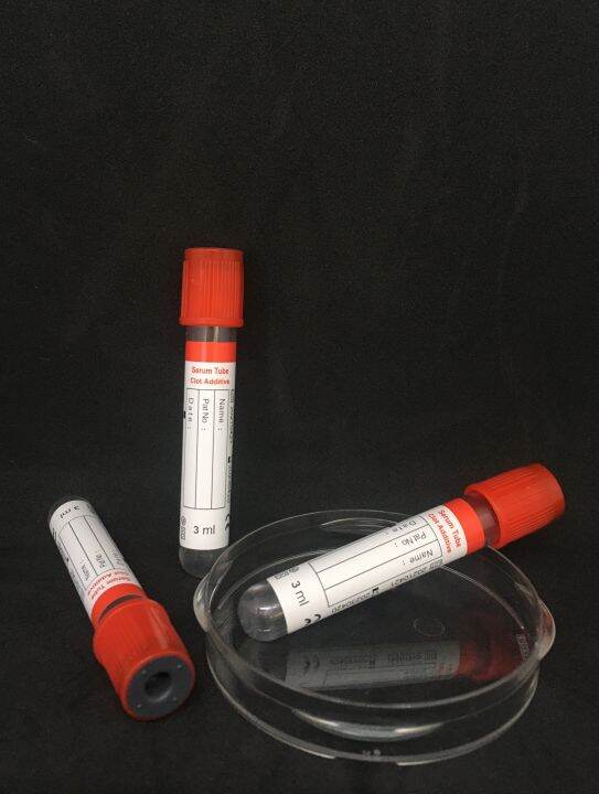 หลอดเก็บเลือด-clot-activator-vacuum-tube-จุกสีแดง-หลอดบรรจุสิ่งส่งตรวจ-ขนาด-3-ml-size-13-75-mm-100-ชิ้น-แพ็ค