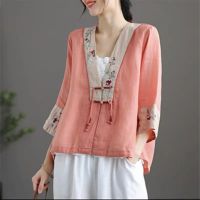 【CW】New Embroidered Cardigan Chinese Style Tang Suit Hanfu Female Summer Blouse R Women Traditional Clothing for Women Thin Top