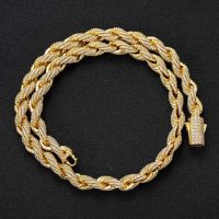 [Free ship] and cross-border hip-hop necklace mens full zircon 8mm twist chain twisted Meisa