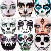 Stiker Makeup เครื่องประดับใบหน้า1ชิ้นสำหรับงานเทศกาลเทศกาลฮาโลวีนตกแต่งกระดูกกะโหลกศีรษะด้วยฟันเครื่องสำอางศิลปะบนตัวปาร์ตี้ไนท์คลับ