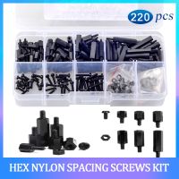 220pc M2 Nylon Hex Spacer Standoff Column Pcb Motherboard Standoff Spacer Spacing Black Plastic Screws Nut Washer Assortment Kit