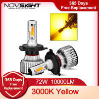 NOVSIGHT รถไฟหน้า H4 LED H1 H3 H7 H11 H8 H9 H13 9005 9006 9007ไฟตัดหมอก3000พันสีเหลือง10000LM 72วัตต์อัตโนมัติไฟหน้าหลอดไฟ