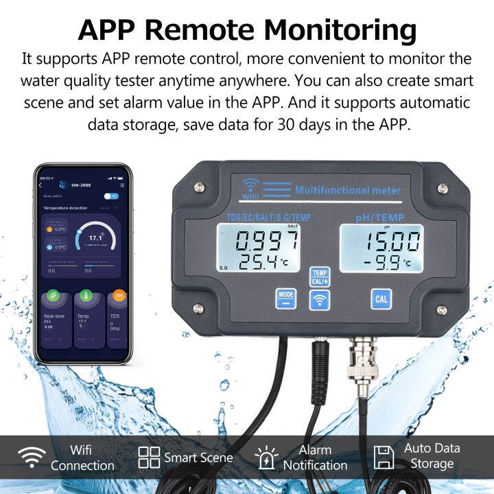 Nishore-Wifi Digital Water Quality Tester ติดผนัง6 In 1 Water Analyzer ...
