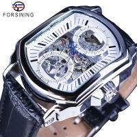 Forsining GMT911-3นาฬิกากลไกอัตโนมัติทรงสี่เหลี่ยมกลวงสำหรับผู้ชาย &amp; #039; S เข็มขัดสีฟ้าสไตล์ยุโรปและอเมริกัน &amp; #039; S