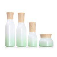 ขวดปั๊มโลชั่น40Ml 120ML Gradient Green 50G Square Glass Cosmetic Jars False Wood Lid Toner Refillable Mist Spray Bottle