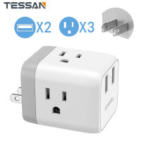 TESSAN 3 prong to 2 prong adapter Multi Plug USB Charger with 2 USB Ports , 3 power sockets-A-type multi-plug distributor, Japan Travel power Adapter Outlet Extender, suitable for the Philippines