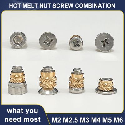 M2 M2.5 M3 M4 M5 M6 Brass Heat Threaded Insert Nut and Screw Bolt Set Knurled Hot Melt Embedded Insertion Nut of 3D Printer Nails Screws Fasteners
