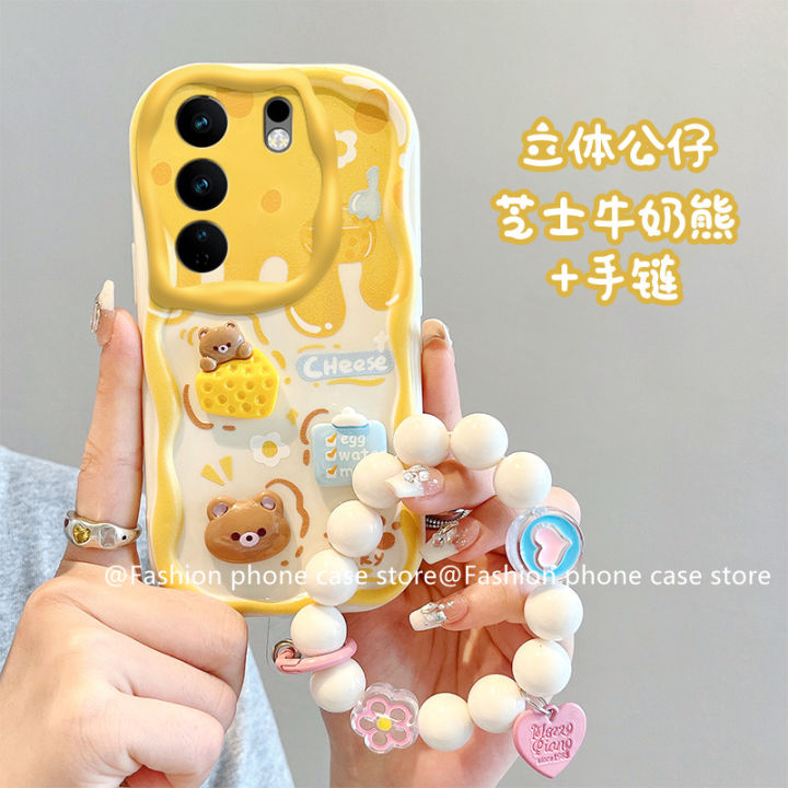 เคสโทรศัพท์-vivov29-vivo-v29-pro-v25e-v25-pro-5g-เคส-phone-case-3d-สีสันสดใสลายการ์ตูนมาการองน่ารักพร้อมสร้อยข้อมือดอกไม้กรอบซิลิโคนนิ่ม2023