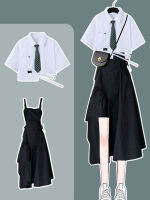 Large Size Women Black Dress Suits Spring  Female Summer Sling Skirt French R Niche Preppy Style Ruched Two-piece Sets