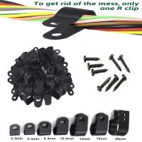 50pcs Black Nylon R shape Cable Clamp With Self-tapping screw Electrical Hose Loop Fixer Plastic cord Ties organizer holder