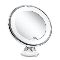 10X Magnifying Makeup Mirror with Light 360 Degree Rotation Powerful Suction Cup Portable LED Cosmetic Tabletop Bathroom