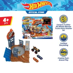 Hot Wheels Monster Trucks Arena Smashers Tiger Shark Spin-Out Challenge  with 1 Toy Truck