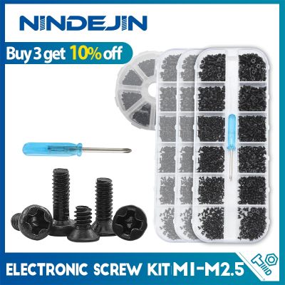 NINDEJIN Cross Phillips Mini Laptop Screw Set M1 M1.2 M1.4 M1.7 M2 M2.5 Black Micro Electronic Screw Kit for Computer Phone