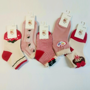Set 5 đôi tất cotton màu hồng đỏ họa tiết đáng yêu cho bé gái từ 0-4 tuổi