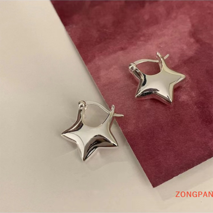 zongpan-ต่างหูสตั๊ดรูปดาวห้าแฉกแนวโลหะสำหรับผู้หญิงต่างหูรูปดาวนำโชคสำหรับใส่ในหูของผู้หญิงต่างหูระย้าเครื่องประดับสำหรับงานปาร์ตี้1คู่